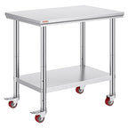 Vevor Mophorn Stainless Steel Work Table 36x24 Inch with 4 Wheels, Casters Heavy Duty Food Prep Worktable for Commercial Kitchen Restaurant, Silver