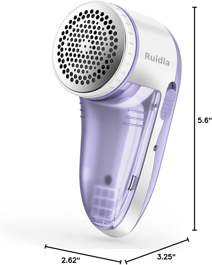 Ruidla Fabric Shaver Lint Shaver Defuzzer, Electric Lint Remover, Rechargeable Sweater Shaver with Replaceable Stainless Steel 3-Leaf Blades, Dual Protection, Removable Bin, (Micro-b Charging)