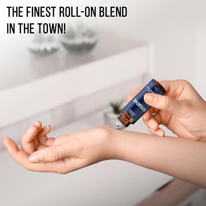 Breathe Essential Oil Roll-On Blend 10 ml - Pure Eucalyptus, Peppermint & Rosemary Oils Roller for Clear Breathing & Respiratory Support - Nexon Botanics