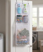ALYER Multi-Scene Suitable Hanging Mesh Laundry Basket,Behind The Door Storage Organizer for Laundry,RV,Dorm,Bathroom,Bedroom,Pantry, Nursery,Kitchen,White