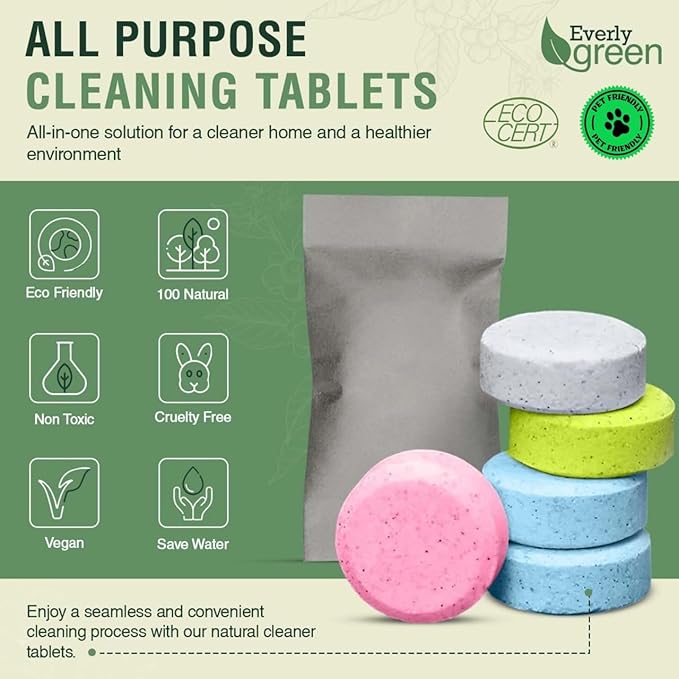 All Purpose Cleaner Tablets – Ecocert Certified & Pet Friendly – Multipurpose Cleaner for Kitchen, Bathroom, Glass & Stain Removal – Concentrated Lemon Scent - 4 Pack Makes 3 Liters