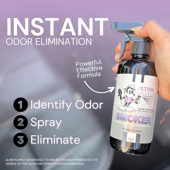 Smoke Odor Eliminator Spray - Completely Remove Smoke Smell From House, Car, Clothes, Hands, Hair, & More - Best Odor Eliminator For Smoke - Bamboo Teak Fragrance - 2 16 oz Bottles