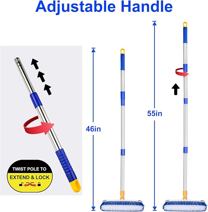 ITTAHO Floor Scrub Brush - 2 in 1 Deck Scrub Brush with Long Handle for Tile, Deck, Patio, Marble, Garage, Wall, Kitchen, Bathroom
