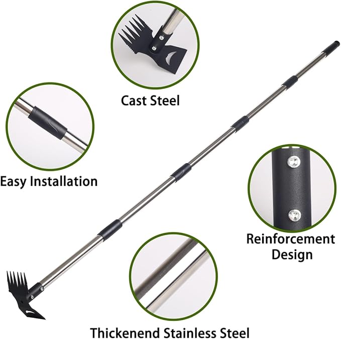 Weed Puller Tool, 78" Manual Weeder Remover Tool, 2 in 1 Stand Up Rake for Garden