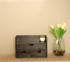 Vintage Rustic Wooden 3 Drawer with Shelf Office Desk Organizer & Mail Rack For Desktop,makeup holder Box for Office Home Toiletries Supplies Vanity, No Assembly Required (Rustic Black)