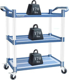 AQNIEGEP Utility Cart with Wheels, 510lbs Heavy-Duty Food Kitchen Cart & Rolling Service Cart for Restaurant Commercial Office, Lockable Wheels & Tool-Free Assembly, 3-Tier, Grey