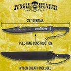 Black Legion Jungle Hunter Machete with Sheath | 25" Tactical Survival Machete Knife | Heavy Duty Sawback Blade for Yard Work & Gardening | Full Tang Stainless Steel | Outdoor & Camping Tool