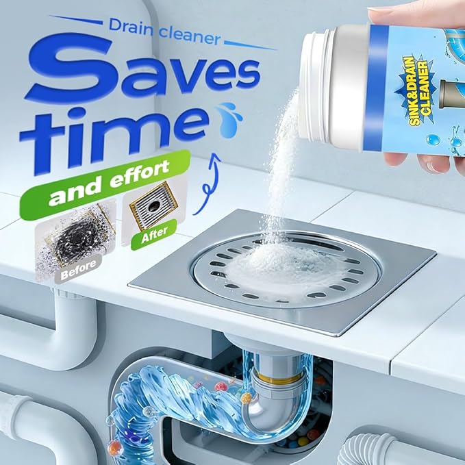 2026 New Sink Drain Cleaners, Powerful Pipe Dredging Agent Foaming Powder, Quick Foaming for Kitchen, Bathroom, Toilet, Tub Shower Drains, Home Cleaning Tool (2 PCS)