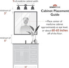 Design House Concord Medicine Cabinet, 3 Mirrored Doors, Pre-Assembled, 3 Fixed Shelves, White Frame Wall Cabinet, 30 in W x 5.25 in D x 30 in H, 531434-WHT