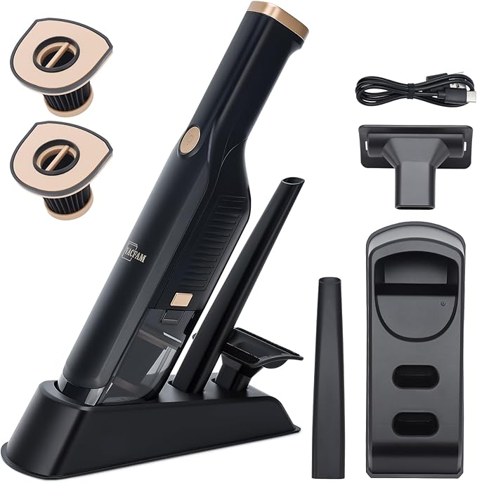 Handheld Vacuum Cordless, High Power Suction, USB Quick Charge, Car Vacuum Cleaner with Storage Dock, HEPA Filter, Lightweight Rechargeable Dust Buster with Crevice Tool & Pet Brush Hand Vac for Home