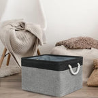 Organization and Storage Bins for Shelves - 17X15X12 inch 2 Pack Foldable Baskets for Organizing, Fabric Storage Cubes with Rope, Storage Box for Decorative Cloth (Black & Grey)