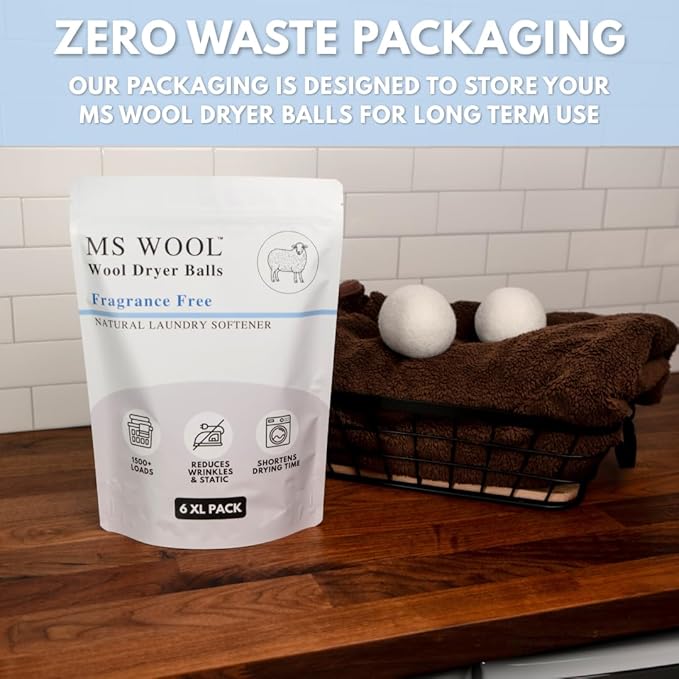 Fragrance-Free Wool Dryer Balls (6 XL Pack) – Natural Fabric Softener, Reusable, Reduces Wrinkles & Saves Drying Time, Better Alternative to Liquid Softeners & Dryer Sheets