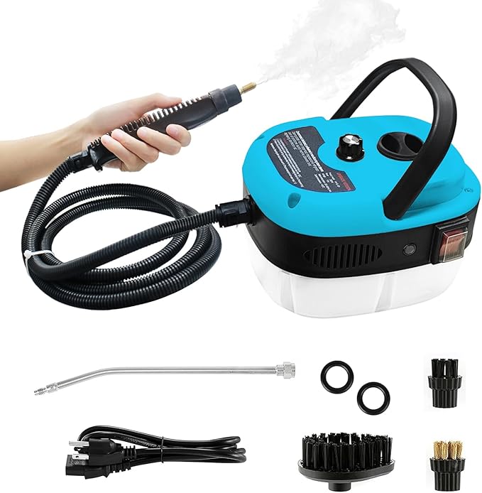 Handheld Steam Cleaner, 2500W Pressurized Steam Cleaner with 3 Brush Heads, Portable Steam Cleaner for Home, Car, Furniture, Kitchen, Bathroom and Wall, Blue