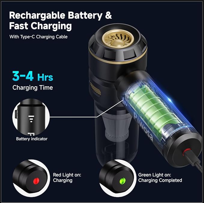 Handheld Vacuum Cordless, Car Vacuum Cleaner with Brushless Motor, Strong Suction Vacuum & Compressed Air Dusters with LED Light, Wireless Mini Portable Hand Vacuum Blower for Home, Pet (Black)