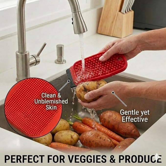 3-in-1 Silicone Dish Sponge - BPA-Free Food-Grade Cleaning Brush with Dual-Sided Scrubber & Scraper, Hanging Hole Fast-Dry Reusable for Dishes/Fruits/Vegetables (Grey 1PCS)