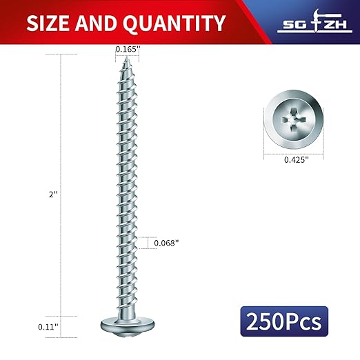 #8 x 2 Inch Wood Screw 250Pcs Alloy Steel Standard Thread Truss Head Fast Self Tapping by SG TZH