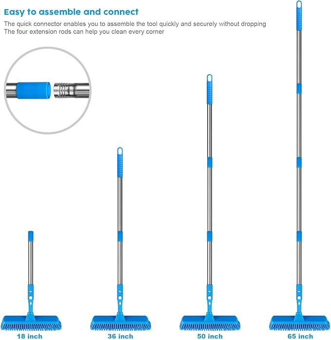 Window Squeegee，5 in 1 Bendable Head Window Squeegee for Home，61''Extension Poles，Bendable Head car Window Cleaner Tool，Squeegee for Shower Glass（Blue）