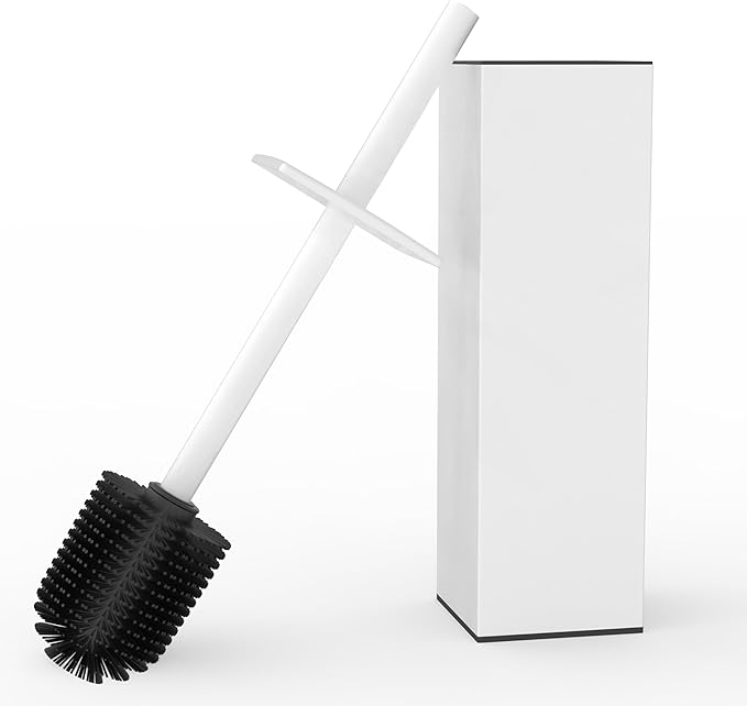 RUACQ Toilet Brush and Holder Set,Square Toilet Bowl Brush for Bathroom with 304 Stainless Steel Handle Toilet Cleaner Brush with Durable Scrubbing Bristles,Splash-Proof (White)