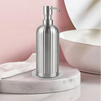 Soap Dispenser 18 Oz with Non-Slip Coaster, Stripe Design Dish Soap Dispenser Brushed Nickel, Refillable Liquid Hand Soap Dispenser for Bathroom, Kitchen Soap Dispenser Premium Stainless Steel