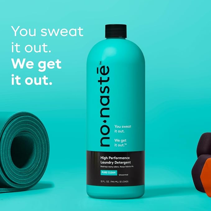 Nonaste Liquid Laundry Detergent - Pure Clean, 32 Fl Oz (Pack of 1) - Activewear Laundry Detergent for Workout Clothes & More - Unscented, Gentle & Color Safe