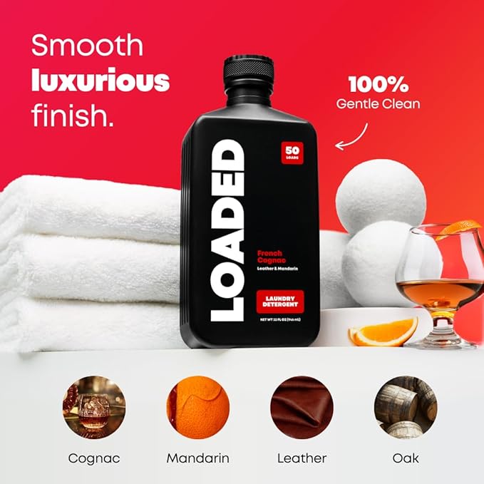 Loaded Laundry Detergent, Luxury Cologne Scented | 50 Loads | Leather & Oak | Skin-Friendly & Plant-Based | Made in USA | 32 oz