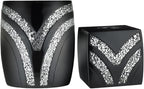 Zahari Home 2pc Sinatra Black Modern Bath Accessories Set Waste Basket & Tissue Box Modern Decorative Beautiful Designs Bathroom Decor Set for Home Luxury Bath Set Mosaic Glass