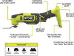 6 Power Tools Combo Kit Bundle with Buho Tool Bag, and Holster, 6 Ryobi Tools, 2 Batteries, Charger, and 40 Piece Drill Bit Set