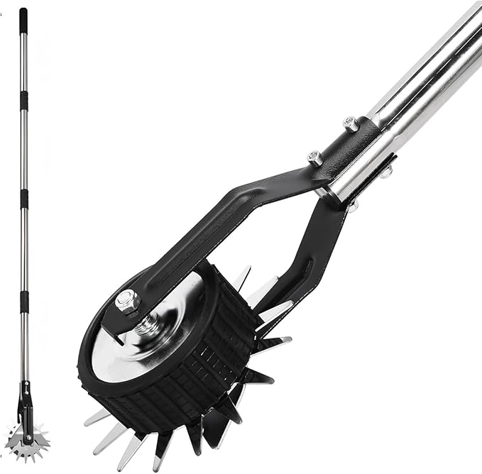 Wheel Rotary Edger Manual Lawn Tool for Sidewalk Edger Rotary Wheel Rotary Wheel Manual Edger Lawn Tool Strong 4 Sections Stainless Steel Handle
