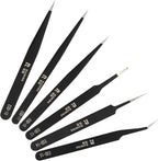 6PCS Precision Tweezers Set, ESD Anti-Static Heavy-Duty Stainless Steel Electronic Tweezers for Electronics Repair, Laboratory, Soldering, Jewelry Making Tools Straight & Curved Tips, Precision Tools