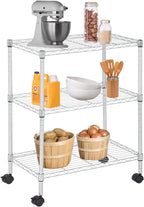FDW 3 Tier Wire Shelving Metal Storage Shelves 23L x 13W x 32H Layer Storage Shelves with Wheels for Kitchen Garage Small Places,Chrome