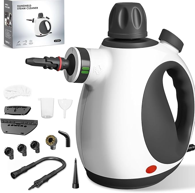 Handheld Steam Cleaner, Pressurized Multi-Purpose Natural Steamer with 12 pcs Accessories, Steamer for Cleaning Car, Bathroom Counter Top, Shower, Upholstery, Couch, Tile Grout, Window, Grease
