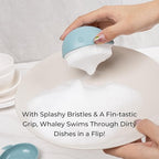 Whaley Whale Dish Brush – Cute Whale Scrub Brush for Dishes & Veggies, Palm Cleaning Brush, Funny Kitchen Gadget, Sink Accessories, Unique Gifts for Women, Housewarming or White Elephant Gifts