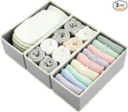 3-Pack Breathable Mesh Drawer Organizer - Foldable Fabric Storage Bins for Underwear, Bras & Socks, Removable Dividers for Closet & Dresser, Light Grey