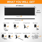 DoCred Slatwall Paneling Organizer, 4x2 FT PVC Garage Slat Wall Storage Systems, Heavy Duty Mounted Slat Peg Board for Tool Organization Ladder Bike Includes 20 PCS Hooks Accessories Kit (Black)