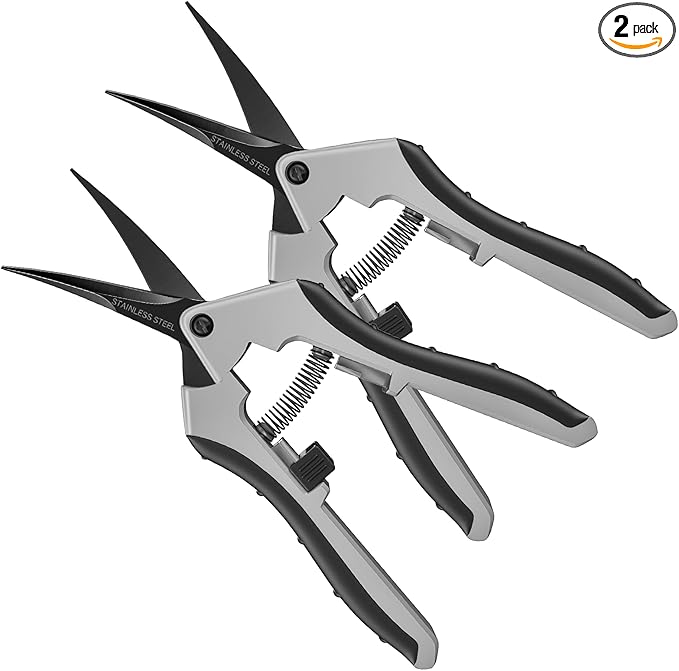 6.5" Ultra Sharp Pruning Shears - Professional Garden Scissors with Curved Stainless Steel Blades, Ergonomic Handle, Rust Resistant, Safety Lock, Trimming Scissors for Plants in Grow Tents, 2-Pack