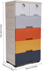5 Tier Plastic Clothes Storage Organizer with 6 Drawers, Clothes Storage Organizer 66lbs Capacity, Tall Dresser Plastic for Storing Clothes Towels Toys and Some Other Small Items