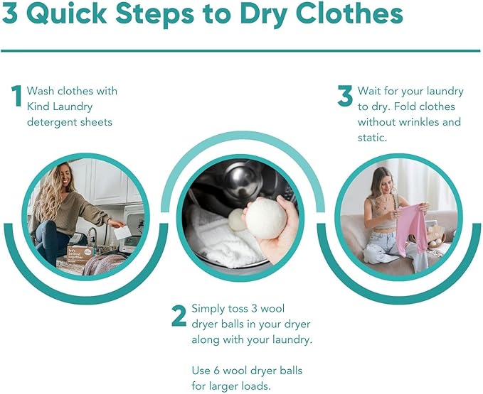 Kind Laundry - Wool Dryer Balls, Tavel Natural Dryer Balls, Pure New Zealand Wool Dryer Balls Laundry Essentials, Dryer Balls for Pet Hair Removal & Lint Collection, Pack of 3