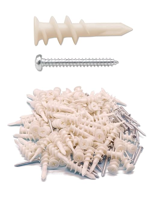 50pcs Plastic Self-Drilling Drywall Anchors, #8 Wall Anchors and Screws Kit, 25Pcs Self-Tapping Anchors & 25Pcs #8 x 1-1/4'' Pan Head Screws, Holds 50LBs, for Hanging and Mounting | by IMSCREWS