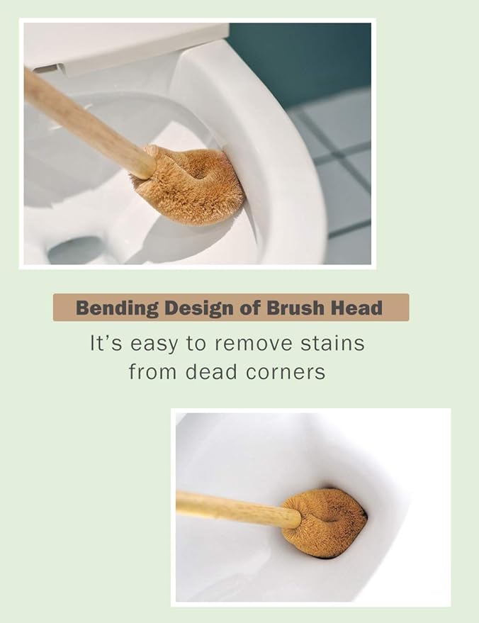 Updated Modern Version Toilet Bowl Brush, Natural Coconut Fiber Brush Head and Beechwood Handle for Bathroom Toilet - Sturdy, Deep Cleaning, Eco-Friendly, Toilet Cleaning Brush with Hanging Hook