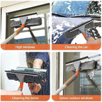 Eazer Window Squeegee Cleaner Tool, 2-in-1 Window Cleaning Kit with 62'' Extension Pole, Window Washer Equipment for Cars, Indoor & Outdoor Glass - Includes 2 Microfiber Cloths