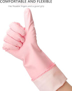 3 Pairs Rubber Cleaning Gloves Latex Free Dishwashing Gloves - 13" Reusable Nitrile Gloves Large, Green+Pink+Red