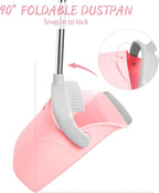 Broom and Dustpan Combo Set, Long Handle and Standing Dust Pan with Comb Teeth, Efficient Floor Cleaning for Kitchen, Outdoor, Dorm, Apartment, Office Lobby (Pink Gray)