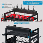 Large Power Tool Organizer Cart with Charging Station, Garage Floor Standing Rolling Drill and Tools Battery Storage Cart on Wheels, Heavy Duty Utility Rack Shelf for Men, Husband, Father.