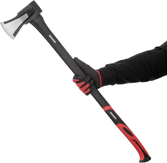 INTERTOOL Wood Splitting Maul and and Hatchet Set - 35-inch Axe and 14-inch Camping Chopping Hatchet with Shock Absorbing Fiberglass Handles with Blade Protectors HT-0275-0291