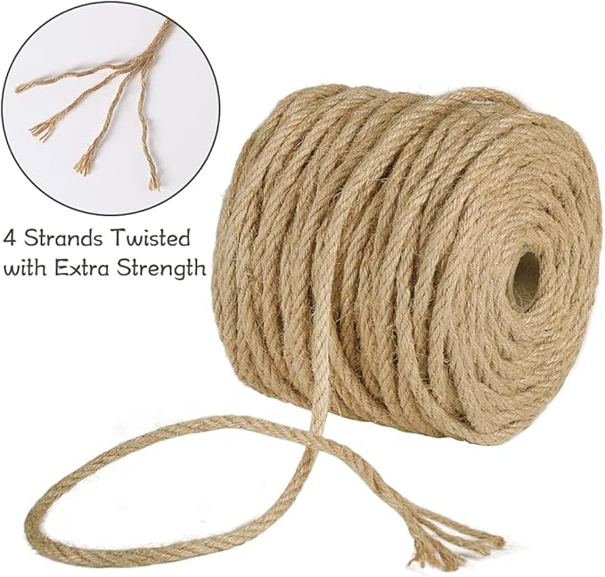 Tenn Well 5mm Jute Rope, 164 Feet 4Ply Twisted Thick Twine Rope for Gardening, Crafting, Recycling, Cat Scratching Post, Farmhouse Decor, Macrame Projects