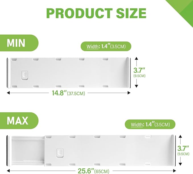 5 Pack Drawer Dividers 3.7" High Slim Organizers Expandable 14.8-25.6" Adjustable Separators for Shallow Drawers Kitchen Utensils Baby Clothes Underwear Storage-White