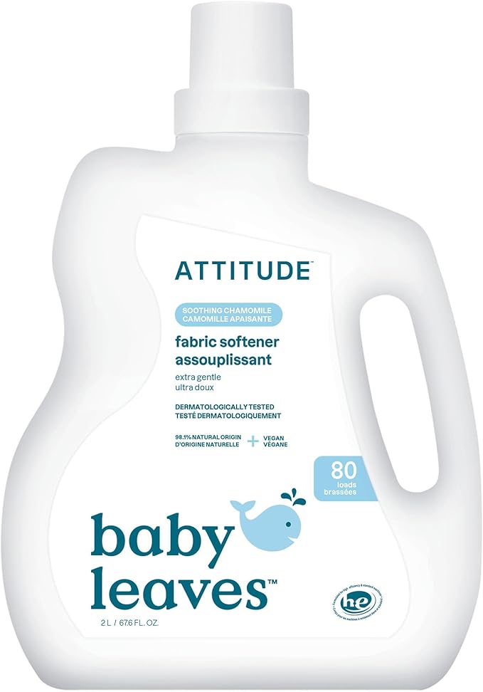 ATTITUDE Baby Laundry Fabric Softener Liquid, Vegan and Naturally Derived Detergent, Plant Based, HE Washing Machine Compatible, 80 Loads, Chamomile, 67.6 Fl Oz (AMAZON EXCLUSIVE)