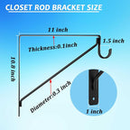 8 Pack Heavy Duty Closet Shelf & Rod Brackets 11 x 11 Inch, 300lbs Closet Shelf Bracket with Rod Holder for Home and Closet Decor, Wall Mount Closet Pole Support Bracket with Screws, Black