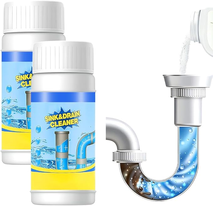 2026 New Sink Drain Cleaners, Powerful Pipe Dredging Agent Foaming Powder, Quick Foaming for Kitchen, Bathroom, Toilet, Tub Shower Drains, Home Cleaning Tool (2 PCS)