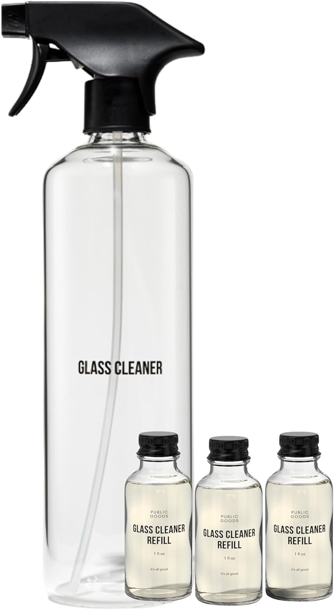 Public Goods Glass Cleaner Refill & Glass Spray Bottle | Refill Concentrate for Windows & Mirrors | Cruelty Free, Paraben Free, Vegan Friendly | 3 Pack - 24 Oz Diluted